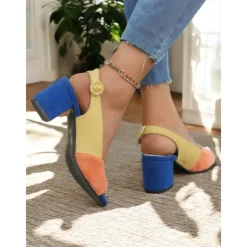 Women's Two-Tone Suede Peep Toe Block Heel Sandals – Stylish and Comfortable Open-Toe Shoes for Office, Parties, and Summer Outings
