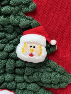 Women's Ugly Sweater Sweaters Crew Neck Ribbed Knit Knitted Fall Winter Outdoor Casual Soft Long Sleeve Tree Black Red