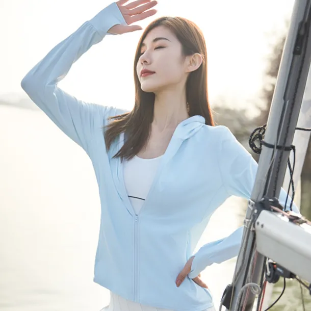 Women's UPF 50+ UV Sun Protection Zip Up Hoodie Long Sleeve Fishing Running Hiking Jacket Summer Outdoor Ventilation Ultraviolet Resistant Front Zipper Stretchy Jacket Climbing Beach Camping Caving