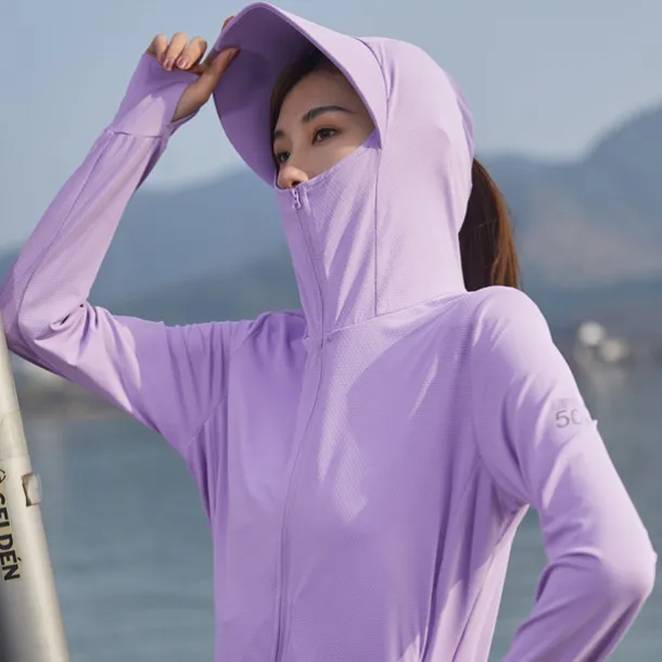 Women's UPF 50+ UV Sun Protection Zip Up Hoodie Long Sleeve Fishing Running Hiking Jacket Summer Outdoor Ventilation Ultraviolet Resistant Front Zipper Stretchy Jacket Climbing Beach Camping Caving