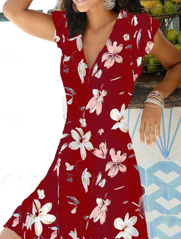 Women's V Neck Flutter Sleeve Mini Dress Short Sleeve Summer Spring