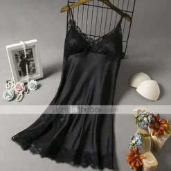 Women's Valentine Dress Sexy Pajamas Pjs Simple Casual Comfort Pure Color Home Party Valentine's Day Sleeveless V Wire Black White Navy Blue Summer Spring