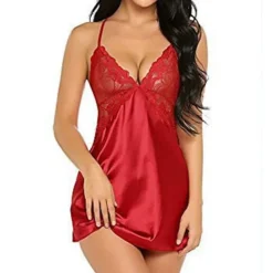 Women's Valentine Night Dress Sexy Lingerie Lace Babydoll Slips Nightwear Home Solid Colored Soft Sweet Light Blue Pink Strap Winter Home Outfits Date Night Outfit