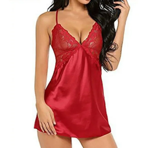 Women's Valentine Night Dress Sexy Lingerie Lace Babydoll Slips Nightwear Home Solid Colored Soft Sweet Light Blue Pink Strap Winter Home Outfits Date Night Outfit