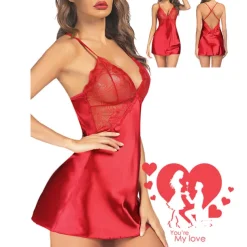 Women's Valentine Night Dress Sexy Lingerie Lace Babydoll Slips Nightwear Home Solid Colored Soft Sweet Light Blue Pink Strap Winter Home Outfits Date Night Outfit