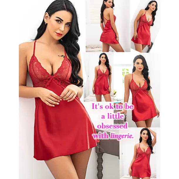 Women's Valentine Night Dress Sexy Lingerie Lace Babydoll Slips Nightwear Home Solid Colored Soft Sweet Light Blue Pink Strap Winter Home Outfits Date Night Outfit