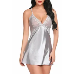 Women's Valentine Night Dress Sexy Lingerie Lace Babydoll Slips Nightwear Home Solid Colored Soft Sweet Light Blue Pink Strap Winter Home Outfits Date Night Outfit