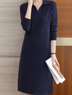 Women's Valentine Sweater Dress Plain Midi Dress Long Sleeve Shirt Collar Regular Fit Vacation Stylish Basic Casual Daily Red Blue Khaki Fall Winter