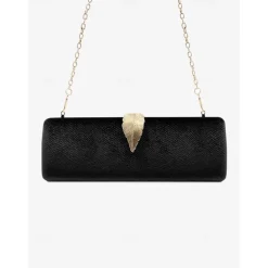Women's Velvet Clutch Bag with Gold Feather Accent and Chain Strap - Elegant Evening Bag for Formal Events and Parties