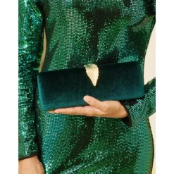 Women's Velvet Clutch Bag with Gold Feather Accent and Chain Strap - Elegant Evening Bag for Formal Events and Parties