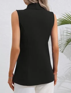 Women's Vest Blazer Comfortable Breathable Pocket OL Style Modern Plain Formal Office Street Casual Single Breasted Regular Turndown Regular Fit Sleeveless Outerwear Black Pink Summer Spring