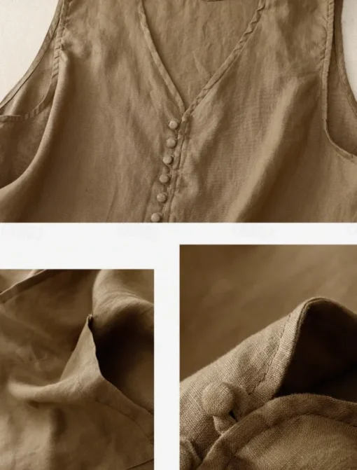 Women's Vest Comfortable Breathable Pocket Buttons Casual Plain Vacation Street Casual Daily Wear Single Breasted Short V Neck Regular Fit Sleeveless Outerwear White Khaki Beige Summer Spring
