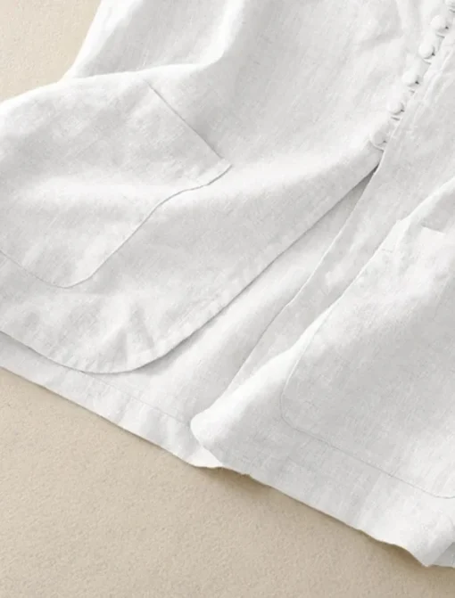 Women's Vest Comfortable Breathable Pocket Buttons Casual Plain Vacation Street Casual Daily Wear Single Breasted Short V Neck Regular Fit Sleeveless Outerwear White Khaki Beige Summer Spring