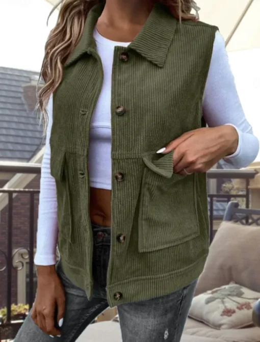 Women's Vest Outdoor Street Daily Wear Fall Winter Regular Coat Regular Fit Thermal Warm Breathable Stylish Casual Jacket Sleeveless Solid Color with Pockets Army Green Khaki