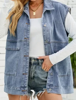 Women's Vest Outdoor Street Daily Wear Fall Winter Regular Coat Regular Fit Thermal Warm Breathable Stylish Casual Jacket Sleeveless Plain with Pockets Black Blue Khaki