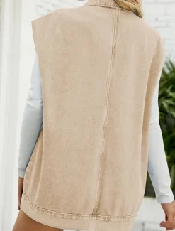 Women's Vest Outdoor Street Daily Wear Fall Winter Regular Coat Regular Fit Thermal Warm Breathable Stylish Casual Jacket Sleeveless Plain with Pockets Black Blue Khaki