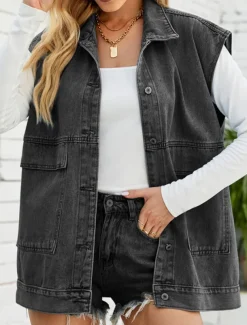 Women's Vest Outdoor Street Daily Wear Fall Winter Regular Coat Regular Fit Thermal Warm Breathable Stylish Casual Jacket Sleeveless Plain with Pockets Black Blue Khaki