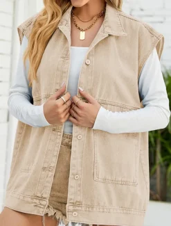 Women's Vest Outdoor Street Daily Wear Fall Winter Regular Coat Regular Fit Thermal Warm Breathable Stylish Casual Jacket Sleeveless Plain with Pockets Black Blue Khaki