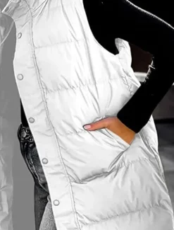 Women's Vest Warm Breathable Buttons Pocket Fashion Casual Street Style Plain Outdoor Vacation Street Daily Wear Single Breasted Long Hoodie Regular Fit Sleeveless Outerwear Black White Sky Blue Fall