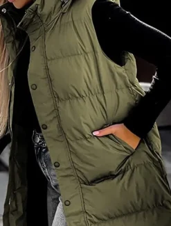 Women's Vest Warm Breathable Buttons Pocket Fashion Casual Street Style Plain Outdoor Vacation Street Daily Wear Single Breasted Long Hoodie Regular Fit Sleeveless Outerwear Black White Sky Blue Fall