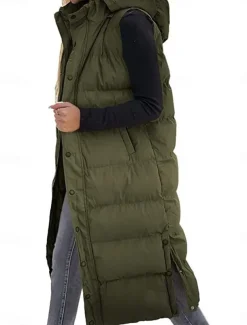 Women's Vest Warm Breathable Buttons Pocket Fashion Casual Street Style Plain Outdoor Vacation Street Daily Wear Single Breasted Long Hoodie Regular Fit Sleeveless Outerwear Black White Sky Blue Fall