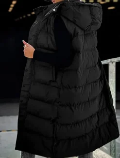 Women's Vest Warm Breathable Buttons Pocket Fashion Casual Street Style Plain Outdoor Vacation Street Daily Wear Single Breasted Long Hoodie Regular Fit Sleeveless Outerwear Black White Sky Blue Fall