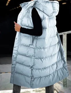 Women's Vest Warm Breathable Buttons Pocket Fashion Casual Street Style Plain Outdoor Vacation Street Daily Wear Single Breasted Long Hoodie Regular Fit Sleeveless Outerwear Black White Sky Blue Fall