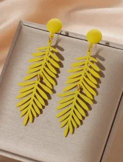 Women's Vibrant Green Leaf Drop Earrings - Acrylic Statement Jewelry, Lightweight Design