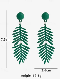 Women's Vibrant Green Leaf Drop Earrings - Acrylic Statement Jewelry, Lightweight Design