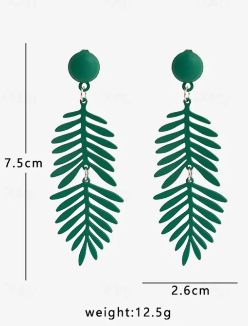 Women's Vibrant Green Leaf Drop Earrings - Acrylic Statement Jewelry, Lightweight Design