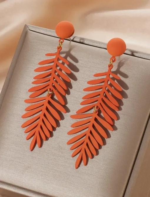Women's Vibrant Green Leaf Drop Earrings - Acrylic Statement Jewelry, Lightweight Design