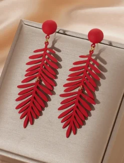 Women's Vibrant Green Leaf Drop Earrings - Acrylic Statement Jewelry, Lightweight Design