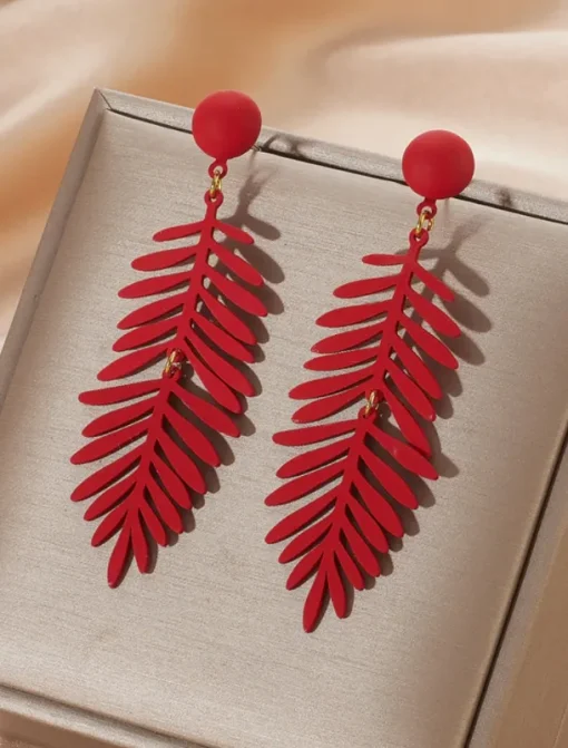 Women's Vibrant Green Leaf Drop Earrings - Acrylic Statement Jewelry, Lightweight Design