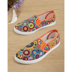 Women's Vibrant Mandala Print Slip-On Canvas Shoes – Casual and Comfortable Flats for Everyday Wear and Travel