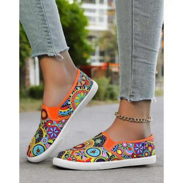 Women's Vibrant Mandala Print Slip-On Canvas Shoes – Casual and Comfortable Flats for Everyday Wear and Travel