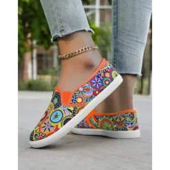 Women's Vibrant Mandala Print Slip-On Canvas Shoes – Casual and Comfortable Flats for Everyday Wear and Travel
