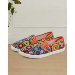 Women's Vibrant Mandala Print Slip-On Canvas Shoes – Casual and Comfortable Flats for Everyday Wear and Travel