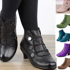 Women's Victorian Black Lace-Trimmed Button Ankle Boots - Perfect for Vintage Themed Events and Casual Elegance