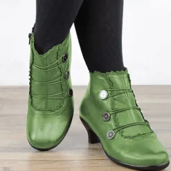 Women's Victorian Black Lace-Trimmed Button Ankle Boots - Perfect for Vintage Themed Events and Casual Elegance