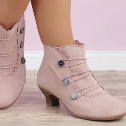 Women's Victorian Black Lace-Trimmed Button Ankle Boots - Perfect for Vintage Themed Events and Casual Elegance