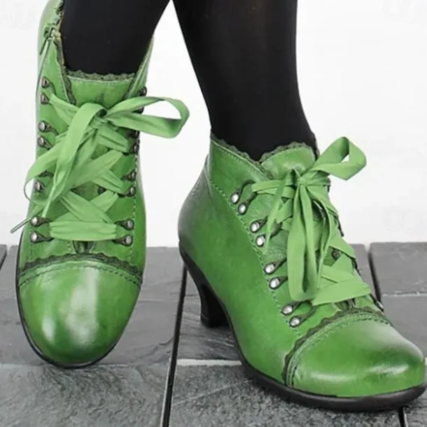 Women's Victorian Green Lace-Up Ankle Boots - Perfect for Vintage Themed Events and Unique Everyday Style