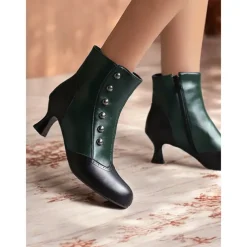 Women's Victorian-Style Buttoned Ankle Boots - Vintage-Inspired Footwear for Elegant Events and Everyday Wear