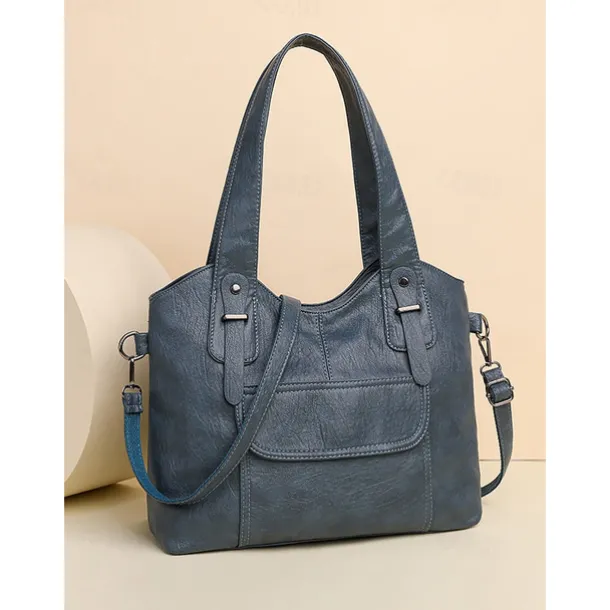 Women's Vintage Brown Faux Leather Tote Bag with Dual Handles and Adjustable Crossbody Strap – Spacious and Stylish for Everyday Use