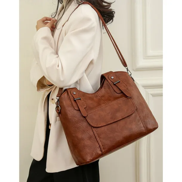 Women's Vintage Brown Faux Leather Tote Bag with Dual Handles and Adjustable Crossbody Strap – Spacious and Stylish for Everyday Use