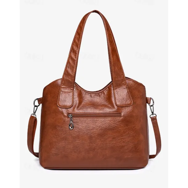 Women's Vintage Brown Faux Leather Tote Bag with Dual Handles and Adjustable Crossbody Strap – Spacious and Stylish for Everyday Use