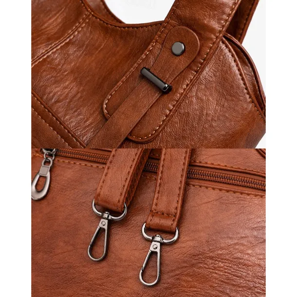 Women's Vintage Brown Faux Leather Tote Bag with Dual Handles and Adjustable Crossbody Strap – Spacious and Stylish for Everyday Use