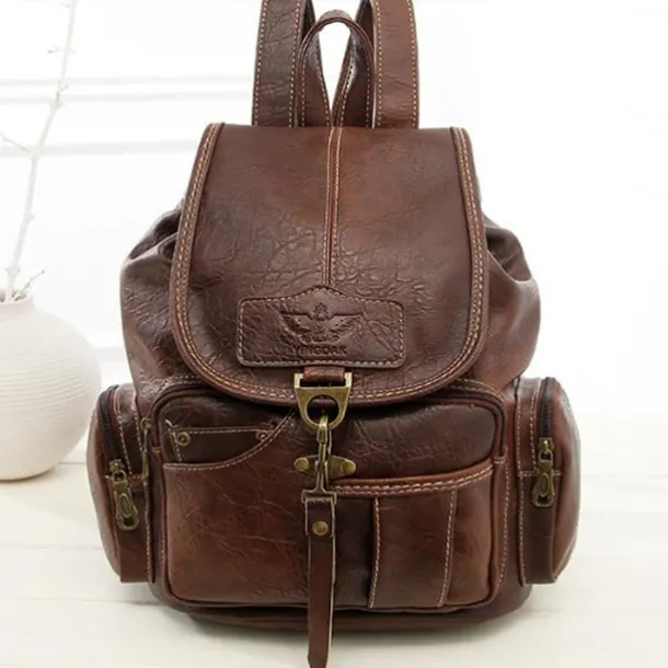 Women's Vintage Faux Leather Backpack with Multiple Pockets and Buckle Closure - Stylish and Functional for Everyday Use