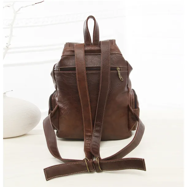 Women's Vintage Faux Leather Backpack with Multiple Pockets and Buckle Closure - Stylish and Functional for Everyday Use