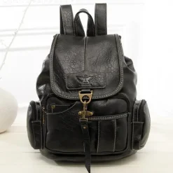 Women's Vintage Faux Leather Backpack with Multiple Pockets and Buckle Closure - Stylish and Functional for Everyday Use