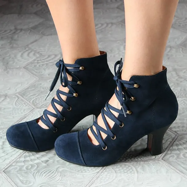 Women's Vintage Lace-Up Ankle Boots – Retro Suede High Heel Victorian Booties for Parties, Weddings, or Cosplay